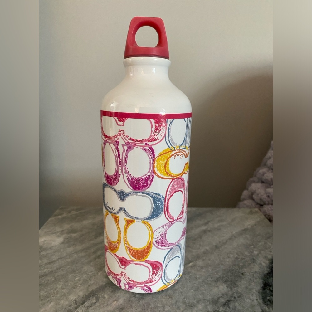 Coach Water Bottle 8” stainless steel interior multi color